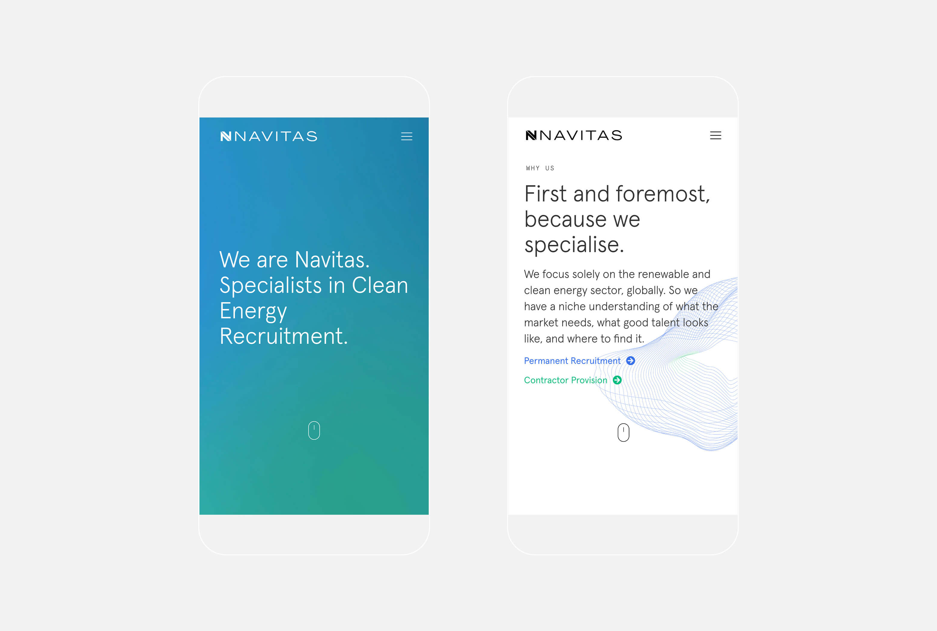 Example mobile website screens for recruitment company
