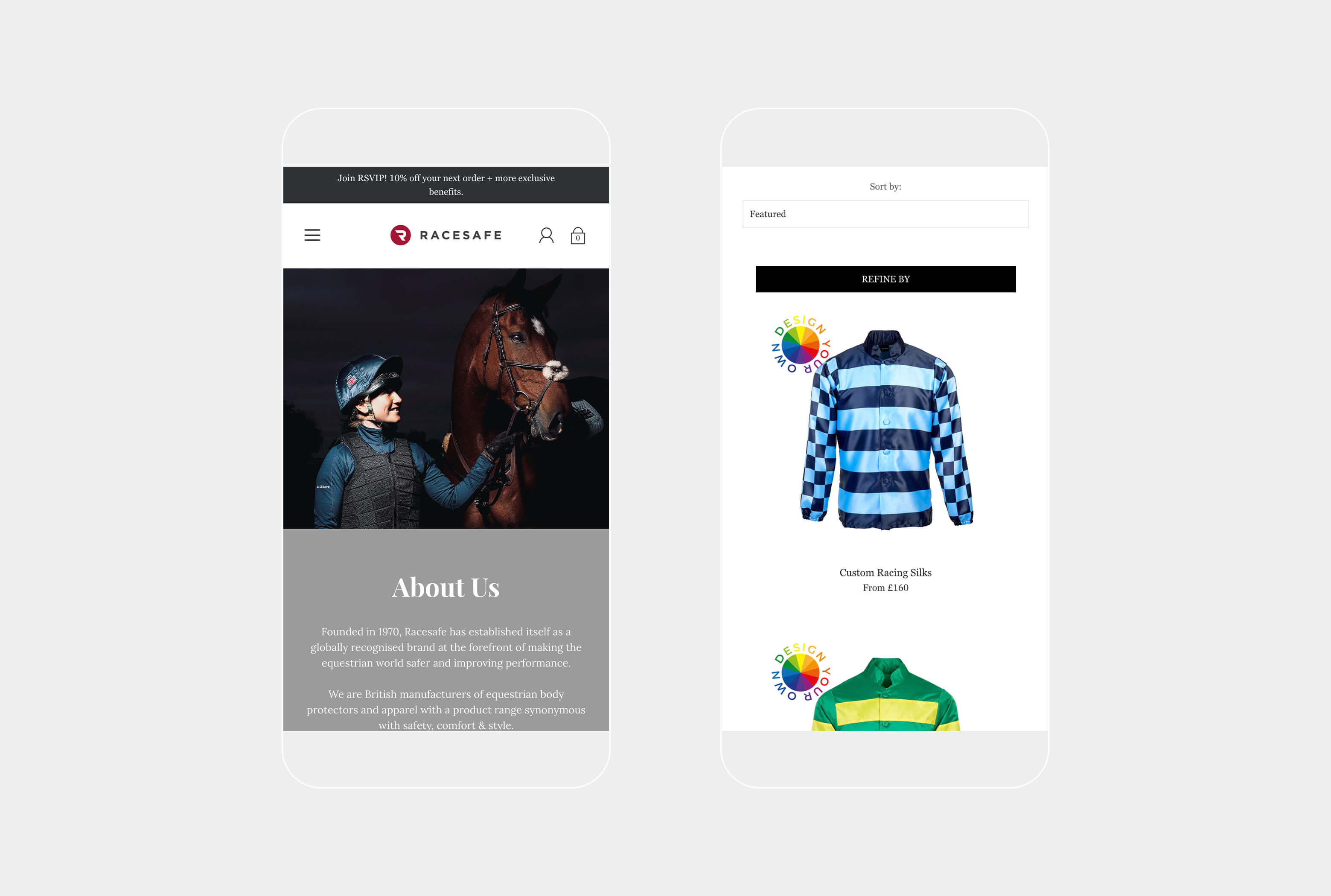 Mobile website design for Racesafe