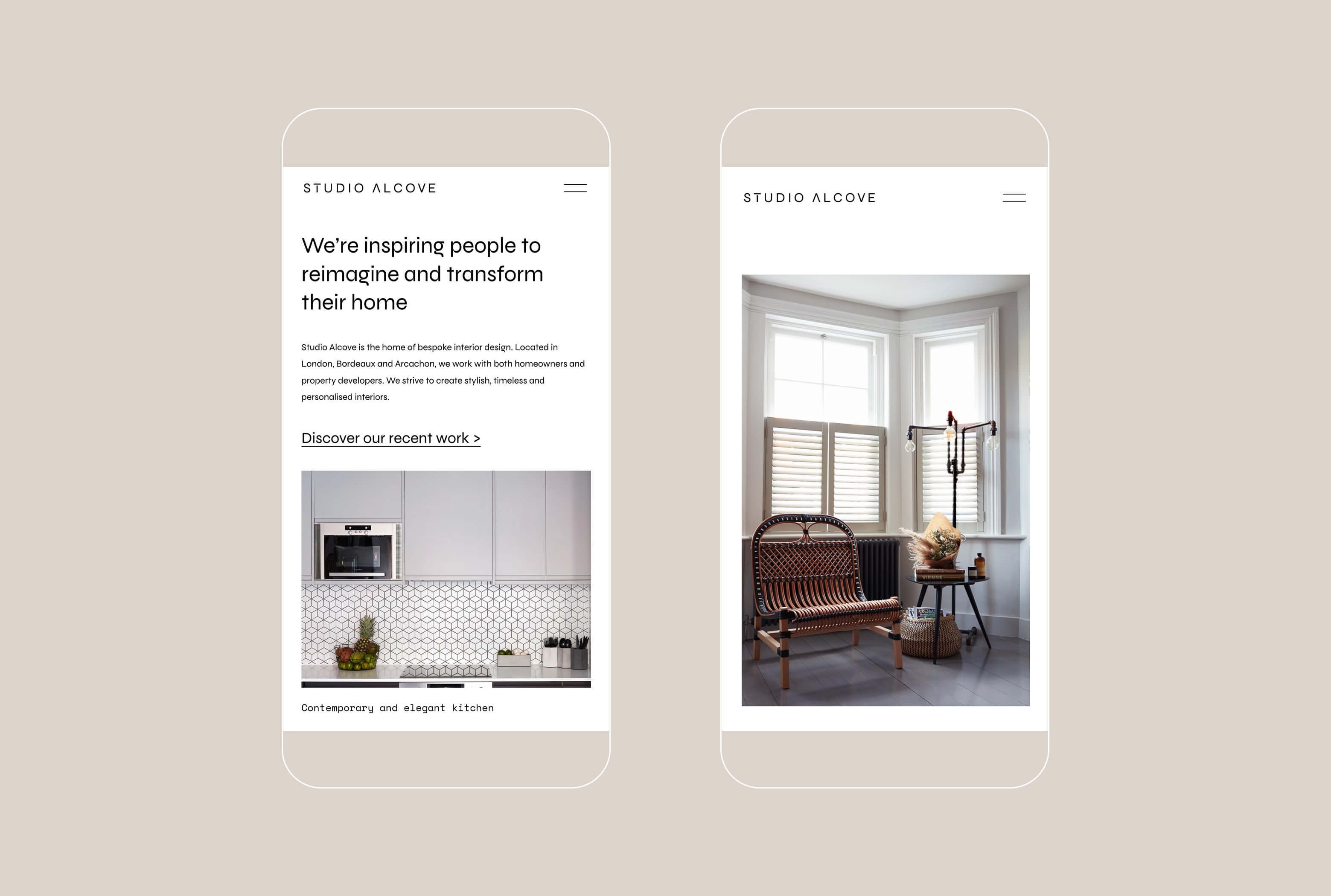 Mobile website design for Studio Alcove