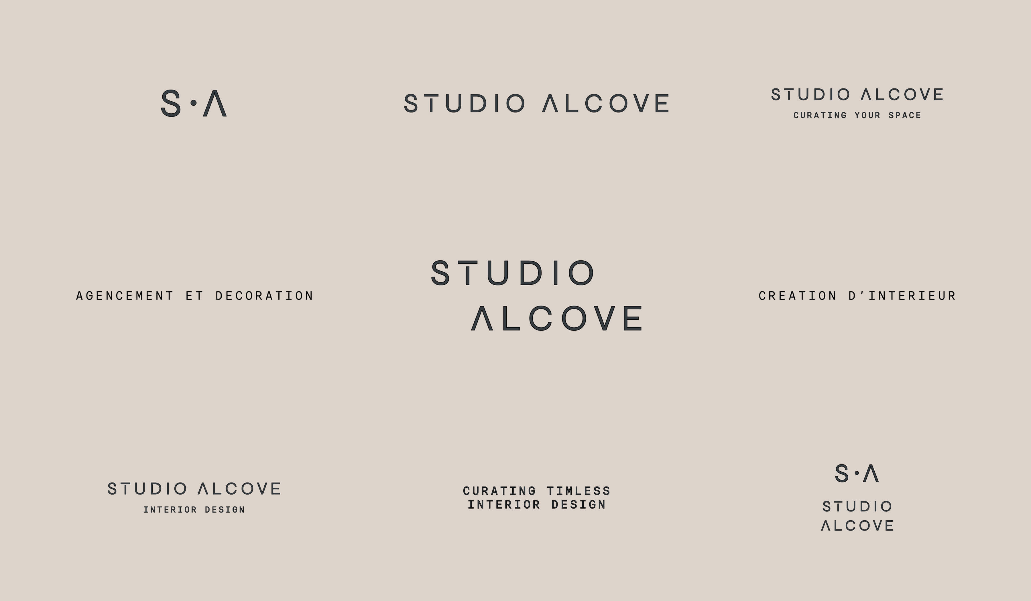 Primary and sub logos for interior design brand identity